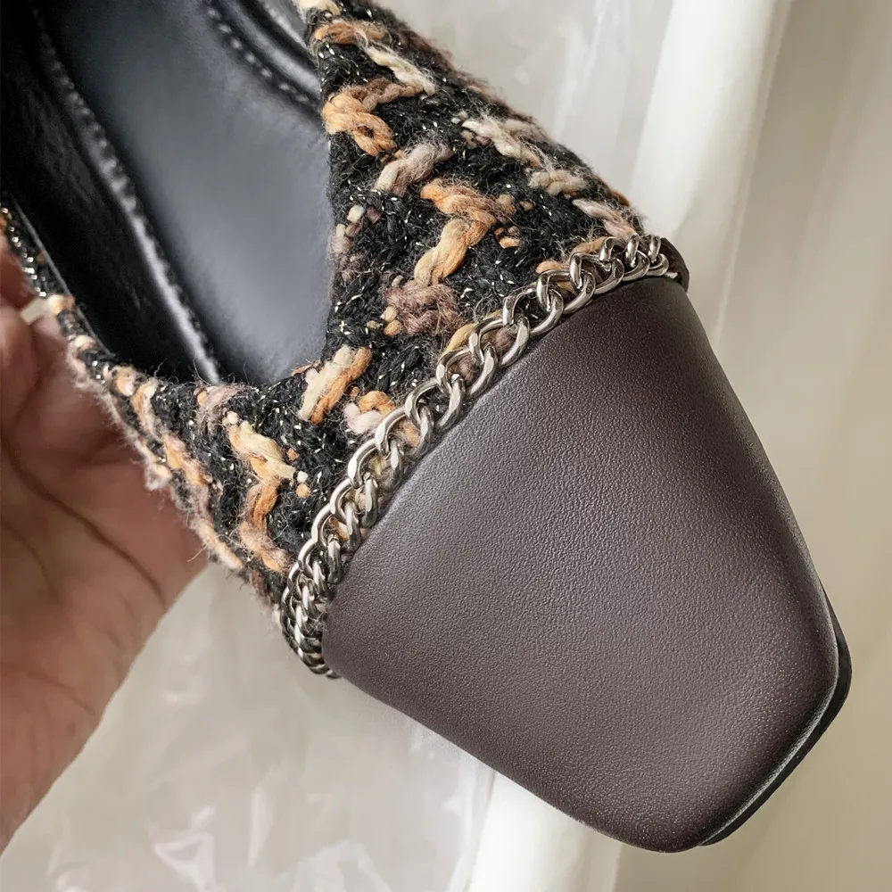 Women's genuine leather fabric patchwork slip-on flats leisure soft comfortable ballerians chain decoration casual single shoes 
Women's genuine leather fabric patchwork slip-on flats leisure soft comfortable ballerians chain decoration casual single shoes