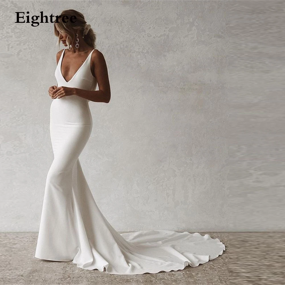 Eightree New Soft Satin Long Mermaid Wedding Dress With Buttons V Neck Sleeveless Backless Bridal Dresse Gowns
Eightree New Soft Satin Long Mermaid Wedding Dress With Buttons V Neck Sleeveless Backless Bridal Dresse Gowns