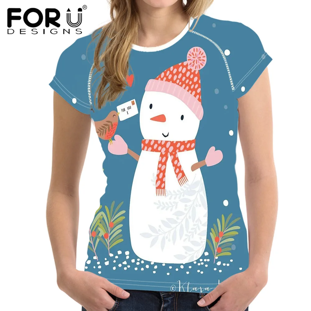 FORUDESIGNS Women Slim T Shirt Summer Short Sleeve Fashion Tee Lovely Christmas Snowman Printing O-neck T-Shirts Tops for Girls
FORUDESIGNS Women Slim T Shirt Summer Short Sleeve Fashion Tee Lovely Christmas Snowman Printing O-neck T-Shirts Tops for Girls