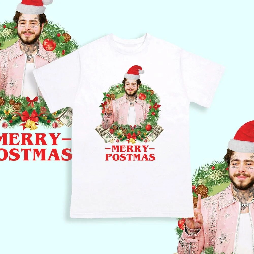 Post Malone Xmas Christmas Tshirt 2020 tee meme Isolation Funny posty rap funny music | Мужская одежда
