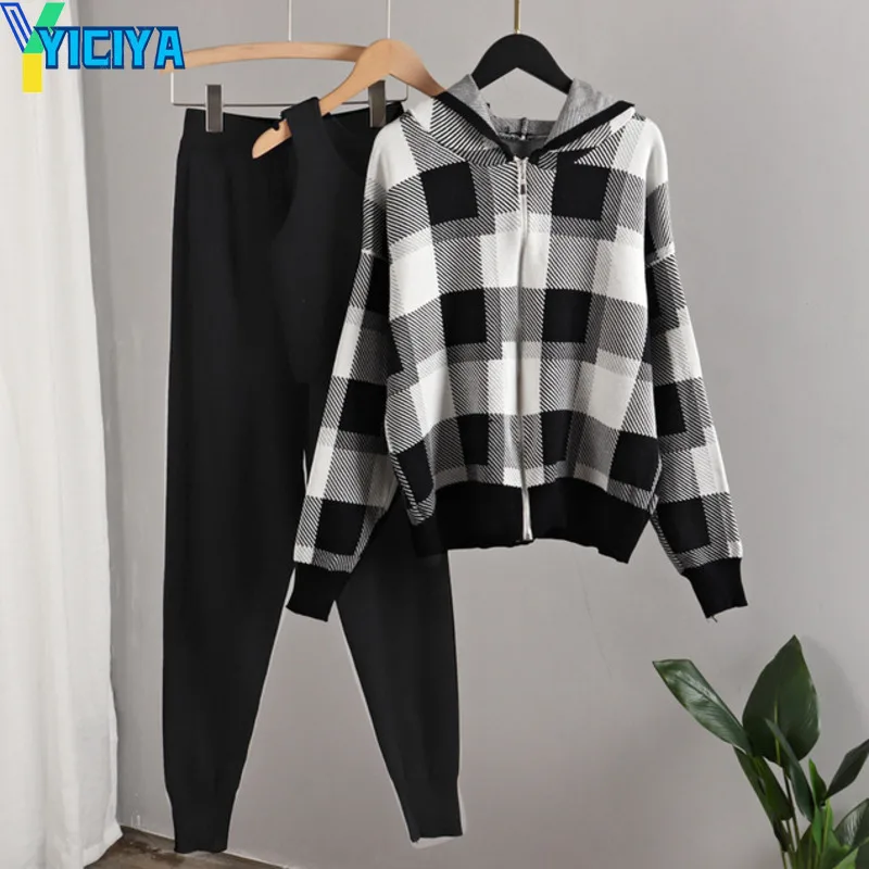 YICIYA Winter Thick Warm Plaid Tracksuits Women Knitted 3 Piece Set Women Cardigans Sweater + Tank Top + Knit Harem Pants Suits
YICIYA Winter Thick Warm Plaid Tracksuits Women Knitted 3 Piece Set Women Cardigans Sweater + Tank Top + Knit Harem Pants Suits