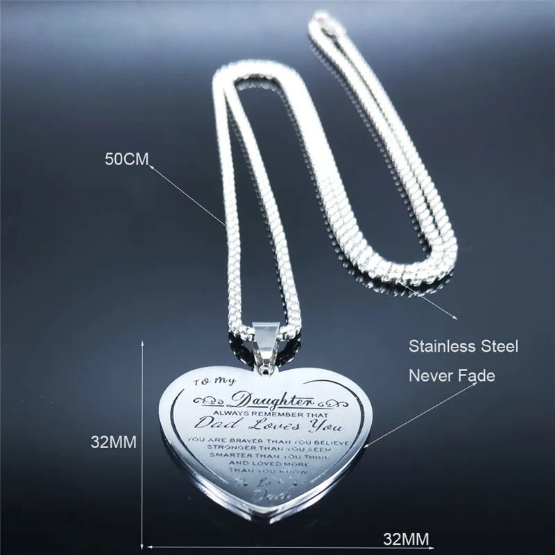 DAUGHTER DAD LOVE YOU Stainless Steel Necklace for Men Silver Color Heart Necklace Jewelry gargantilla Father's Day Gift N4009S0
DAUGHTER DAD LOVE YOU Stainless Steel Necklace for Men Silver Color Heart Necklace Jewelry gargantilla Father's Day Gift N4009S0