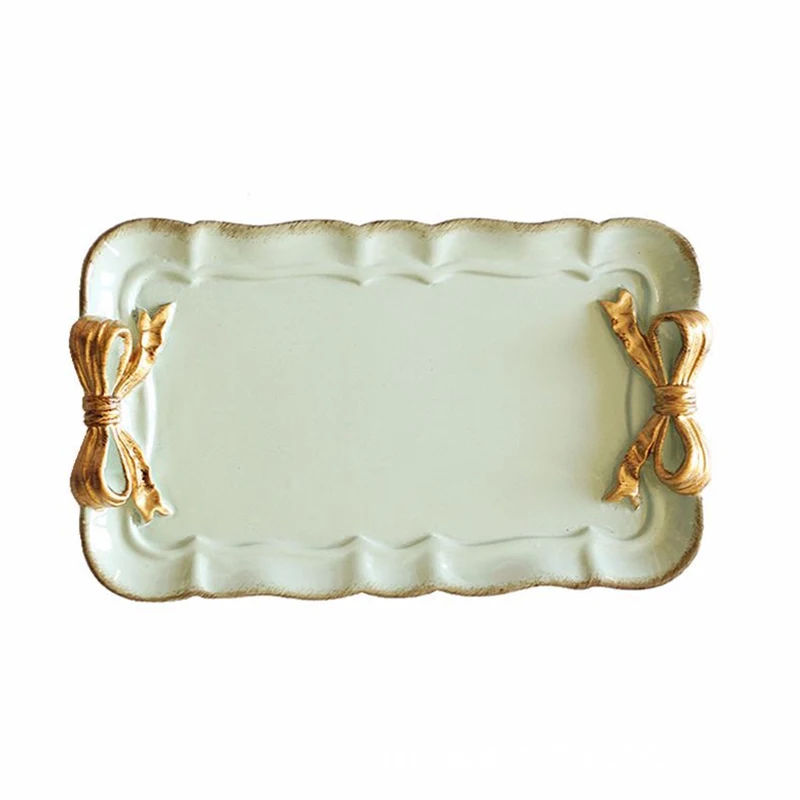 Bow Cake Storage Trays Makeup Organizer Dessert Plate Square Decor Tray Kitchen Storage Trays 12*20cm