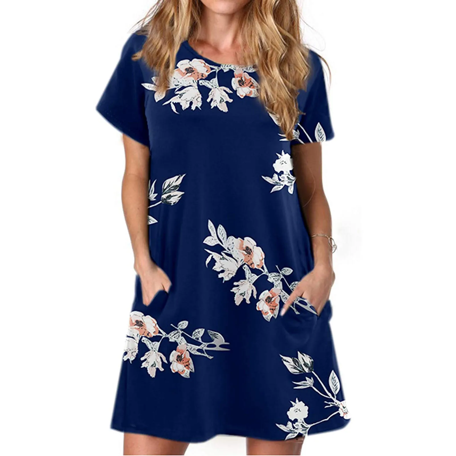 Womens Mini Dress Summer Casual Flower Print T-Shirt Dress Loose Short Sleeve O-Neck Dress with Pocket Vestidos#35
Womens Mini Dress Summer Casual Flower Print T-Shirt Dress Loose Short Sleeve O-Neck Dress with Pocket Vestidos#35