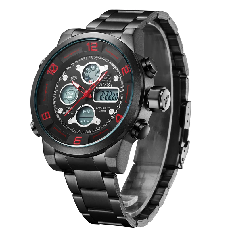 Мужские электронные часы с двойным дисплеем, водонепроницаемые, из нержавеющей стали 
Мужские электронные часы с двойным дисплеем, водонепроницаемые, из нержавеющей стали