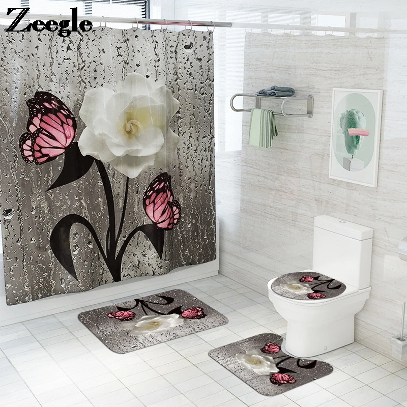 Flower Printing Bath Mat in the Bathroom Shower Curtain Set with Toilet Rugs Microfiber AntiSlip Bathroom Foot Mat Set
Flower Printing Bath Mat in the Bathroom Shower Curtain Set with Toilet Rugs Microfiber AntiSlip Bathroom Foot Mat Set