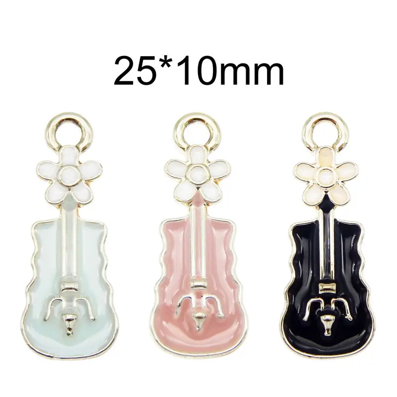 Julie Wang 6PCS Enamel Flower Violin Charms Black Blue Pink Cartoon Music Instrument Pendants Alloy Jewelry Making Accessory | Украшения и