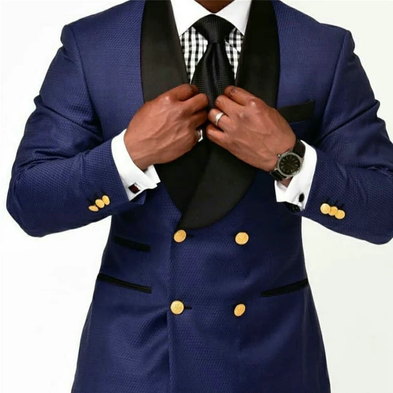Double Breasted Men Suits Navy Blue Slim Fit Wedding Tuxedo with Black Shawl Lapel 2 Piece Jacket Pants for Groomsmen Costume
Double Breasted Men Suits Navy Blue Slim Fit Wedding Tuxedo with Black Shawl Lapel 2 Piece Jacket Pants for Groomsmen Costume