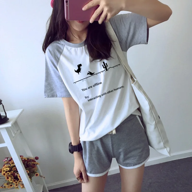 2 Pcs Set Suit Women Casual Tracksuit Dinosaur Sport Crop Top Short Pants Gray Clothes Full Slim Fit Top Cheap Oversize Clothes
2 Pcs Set Suit Women Casual Tracksuit Dinosaur Sport Crop Top Short Pants Gray Clothes Full Slim Fit Top Cheap Oversize Clothes