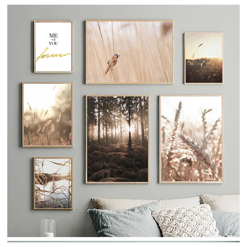 

Landscape Wall Art Canvas Painting Nordic Posters And Prints Wall Pictures For Living Room Decor Reed Wheat Bird Sunshine Forest