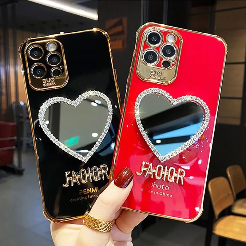 Luxury Brand Plating Love Heart Mirror Phone Case For Iphone 12 11 Pro Max 7 8 Plus X XR Fashion Girl Diamond Crystal Soft Cover
Luxury Brand Plating Love Heart Mirror Phone Case For Iphone 12 11 Pro Max 7 8 Plus X XR Fashion Girl Diamond Crystal Soft Cover