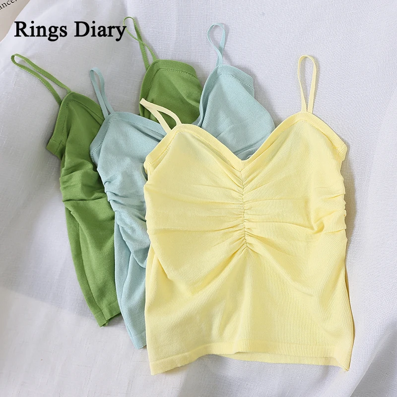Rings Diary Women Knitting Tops Ruched Front Spaghetti Strrap Knit Crop Top Solid Color Summer V Neck Slim Fit Chic Sweet Tops 
Rings Diary Women Knitting Tops Ruched Front Spaghetti Strrap Knit Crop Top Solid Color Summer V Neck Slim Fit Chic Sweet Tops