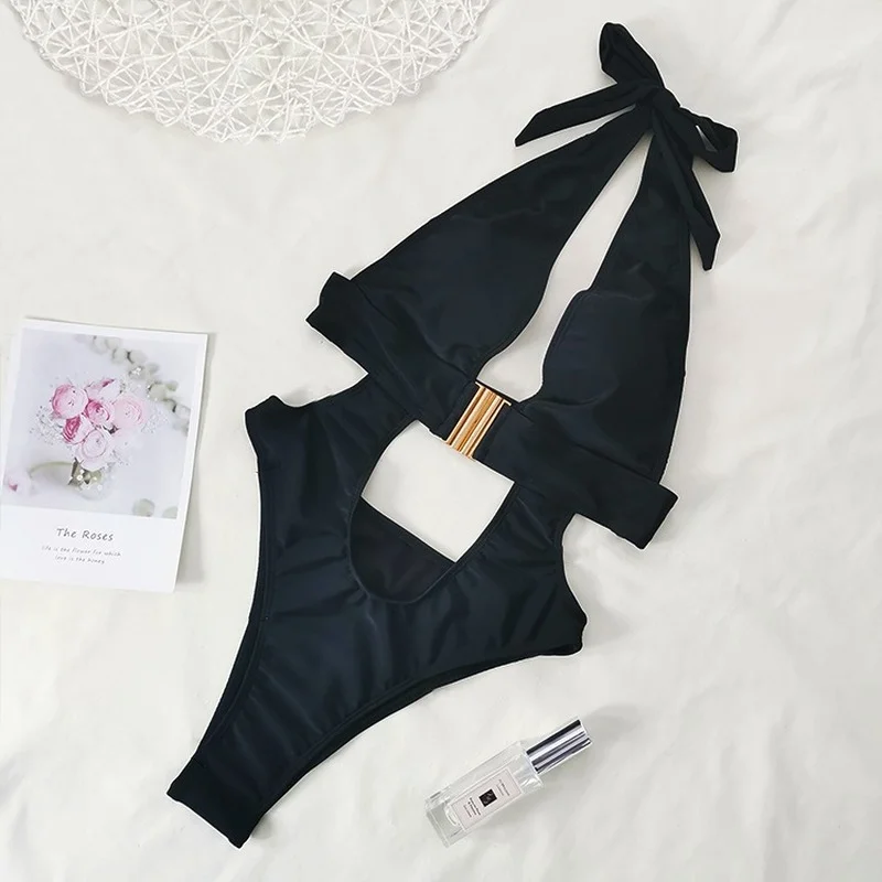 New Solid Color One-piece Deep V Sexy Buckle Design Bikini Hot Sale In Europe and America Jump Suits for Women
New Solid Color One-piece Deep V Sexy Buckle Design Bikini Hot Sale In Europe and America Jump Suits for Women
