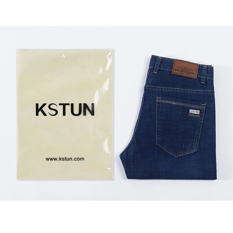 KSTUN Men Jeans Brand Dark Blue Classic Straight Cut Business Casual Ultrathin 2021 Summer Full Length Trousers Jean Homme
KSTUN Men Jeans Brand Dark Blue Classic Straight Cut Business Casual Ultrathin 2021 Summer Full Length Trousers Jean Homme
