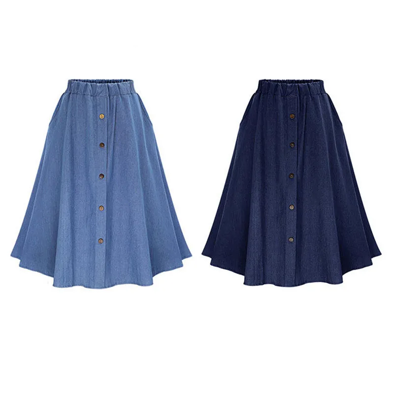 Fashion Korean Preppy Style Denim Skirts Women Solid Color Long Skirt Nature Waist Female Big Hem Casual Button Jean Skirt
Fashion Korean Preppy Style Denim Skirts Women Solid Color Long Skirt Nature Waist Female Big Hem Casual Button Jean Skirt