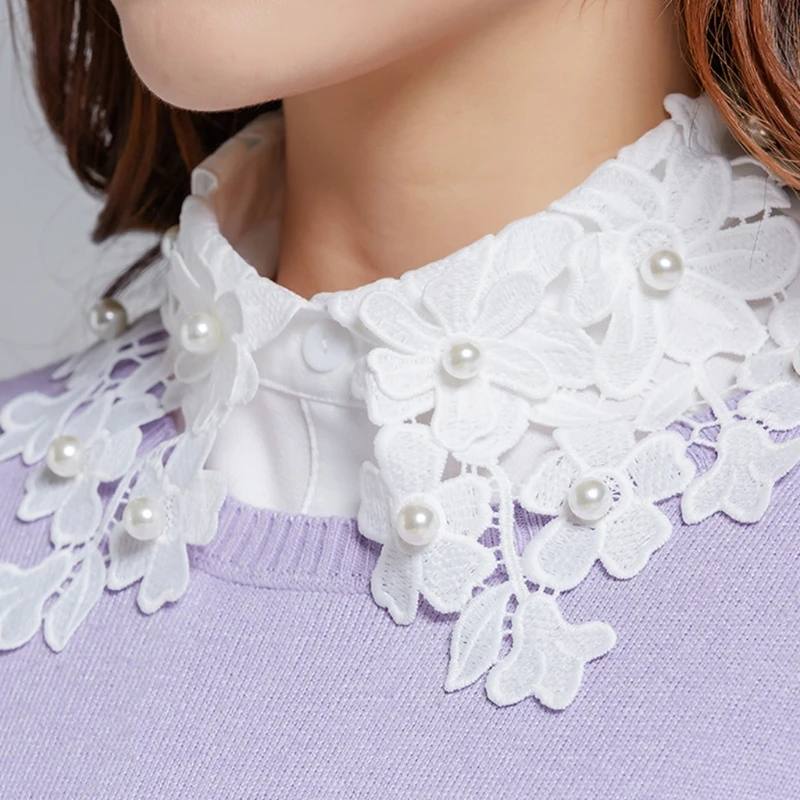 Decorative False Collar Pearl Beading Hollow Out Floral Lapel Half Shirt Dickey 83XF
Decorative False Collar Pearl Beading Hollow Out Floral Lapel Half Shirt Dickey 83XF