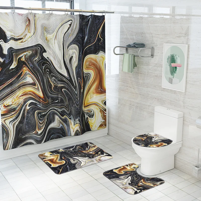 Nordic Style Luxury Black Gold Stone Pattern Printing Bathroom Decoration Set, Shower Curtain, Floor Mat, Toilet Cover, Doormat
Nordic Style Luxury Black Gold Stone Pattern Printing Bathroom Decoration Set, Shower Curtain, Floor Mat, Toilet Cover, Doormat
