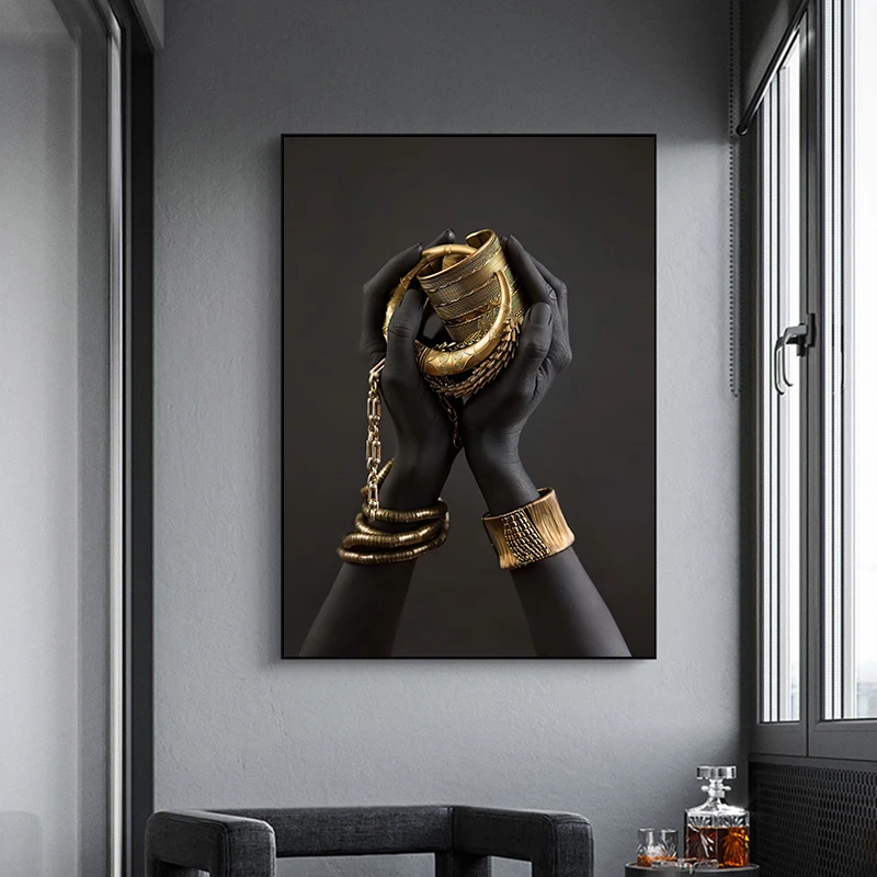African Art Posters Prints Black and Gold Hand With Gold Bracelet Wall Art Pictures Home Decoration Painting Living Room Decor
African Art Posters Prints Black and Gold Hand With Gold Bracelet Wall Art Pictures Home Decoration Painting Living Room Decor