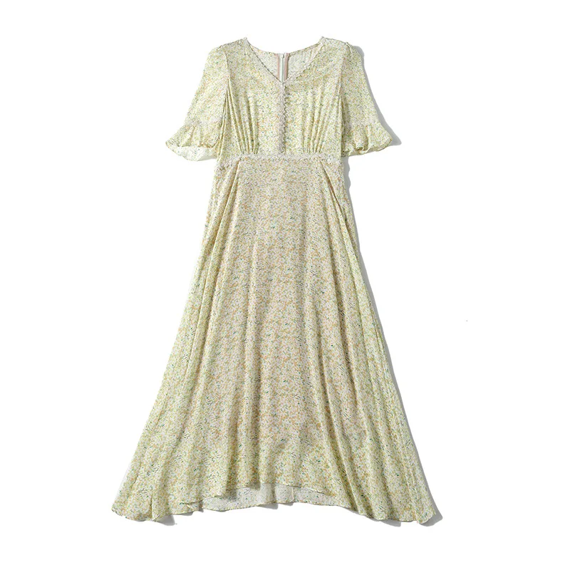 French Tea Break Summer V-neck Slimming Elegant Silk Dress Long Mulberry Silk Skirt 
French Tea Break Summer V-neck Slimming Elegant Silk Dress Long Mulberry Silk Skirt