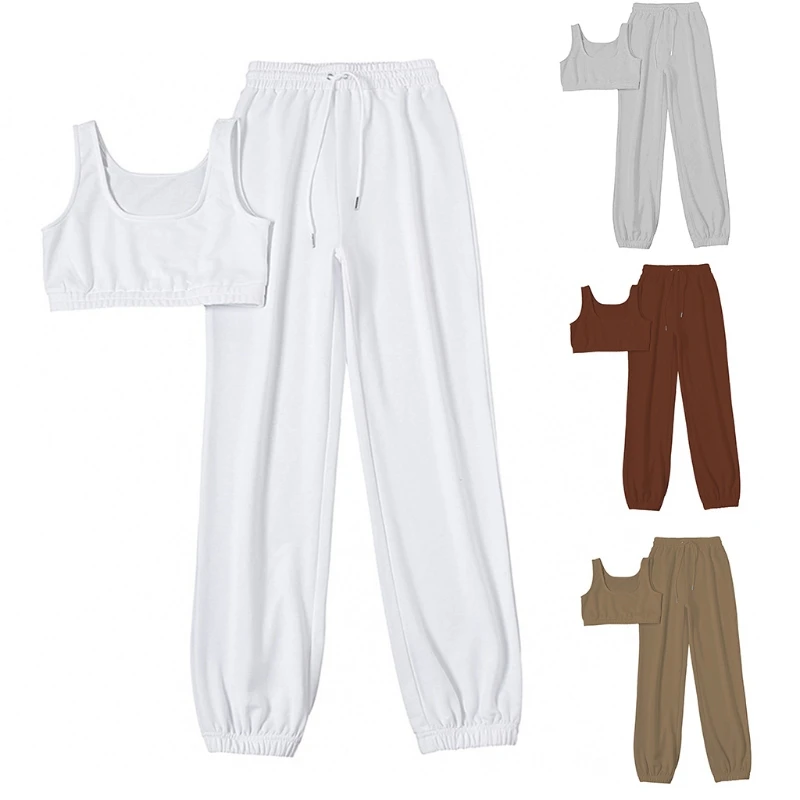 Women 2 Pieces Fitness Outfits Set Sleeveless Crop Tank Top and High Waist Drawstring Jogger Pants Solid Color Workout Yoga
Women 2 Pieces Fitness Outfits Set Sleeveless Crop Tank Top and High Waist Drawstring Jogger Pants Solid Color Workout Yoga