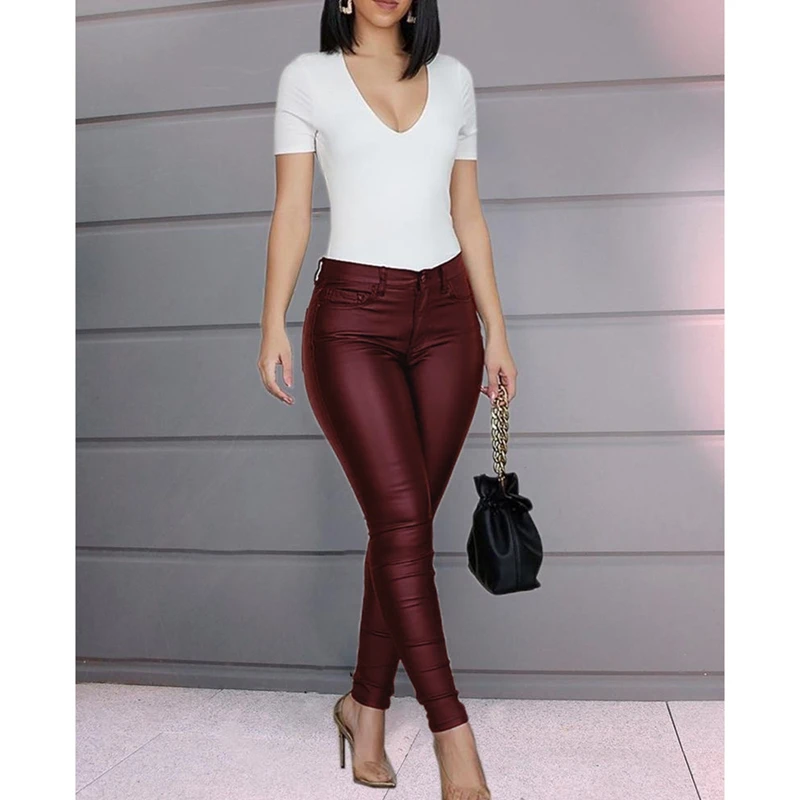 Women'S Solid Color PU Leather Pants Casual Sexy High Waist Button Coated Feet Pants Women Trousers
Women'S Solid Color PU Leather Pants Casual Sexy High Waist Button Coated Feet Pants Women Trousers