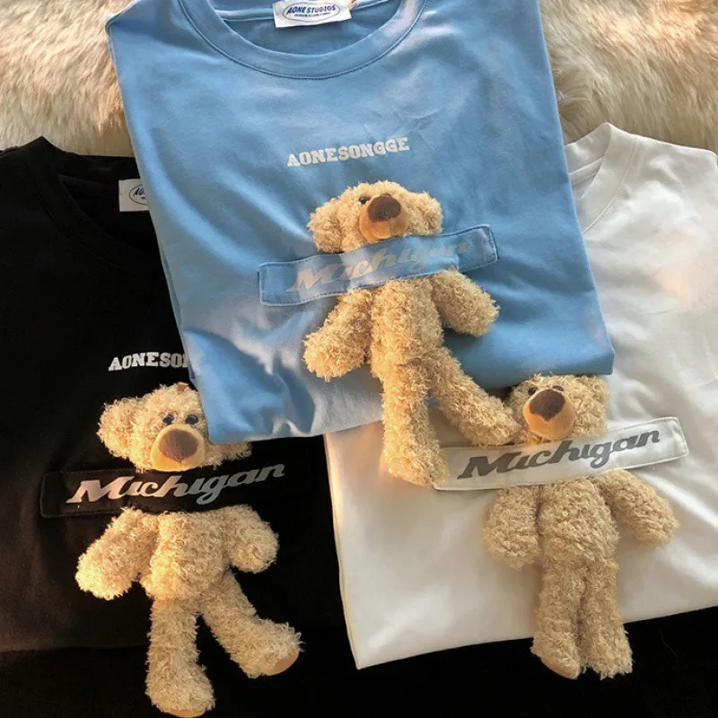 Womens T-shirt Harajuku Girl Doll Bear Top O-neck Short-sleeved Loose Summer T-shirt Solid Color T-shirt for Women Doll Playable
Womens T-shirt Harajuku Girl Doll Bear Top O-neck Short-sleeved Loose Summer T-shirt Solid Color T-shirt for Women Doll Playable