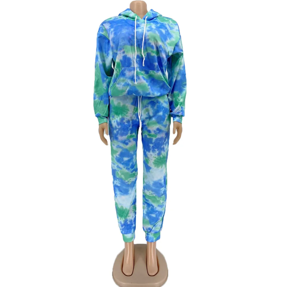 Autumn new fashion tie dye print sports two piece casual hooded long sleeve sweater and trousers women's suit
Autumn new fashion tie dye print sports two piece casual hooded long sleeve sweater and trousers women's suit