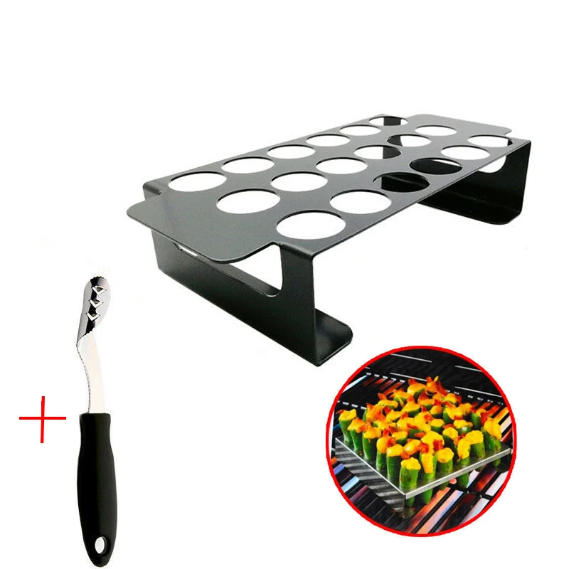 

Stainless Steel Chili Pepper Roasting Rack Jalapeno Grill Rack and Corer Set Barbecue for Cook Chili Chicken Legs Wings BBQ Tool