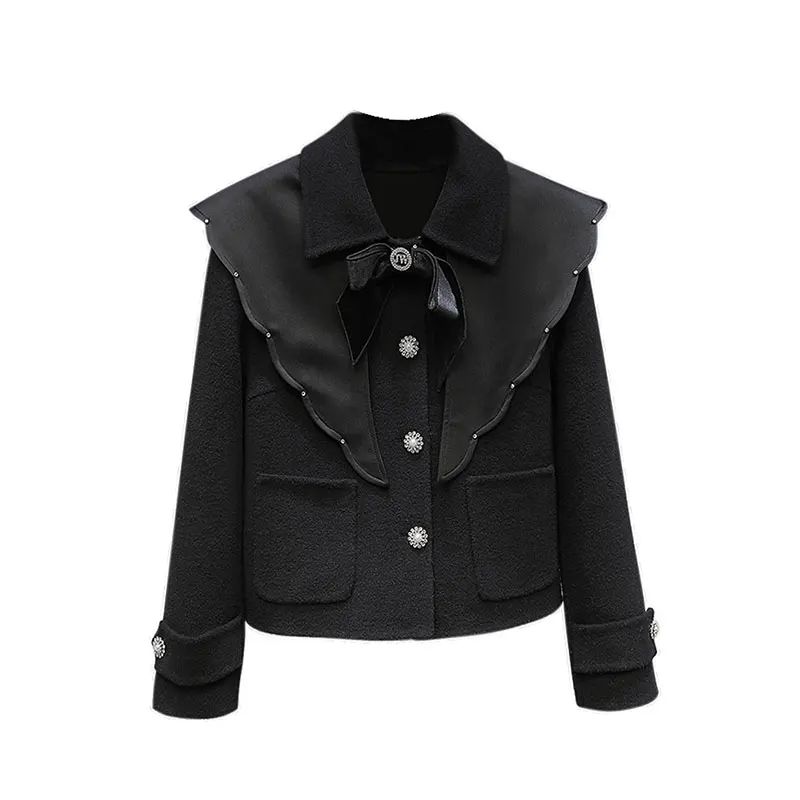2021 Spring and Autumn New Style Temperament Fashion Palace Lace Collar Slim Black Short Woolen Top Jacket Women 
2021 Spring and Autumn New Style Temperament Fashion Palace Lace Collar Slim Black Short Woolen Top Jacket Women