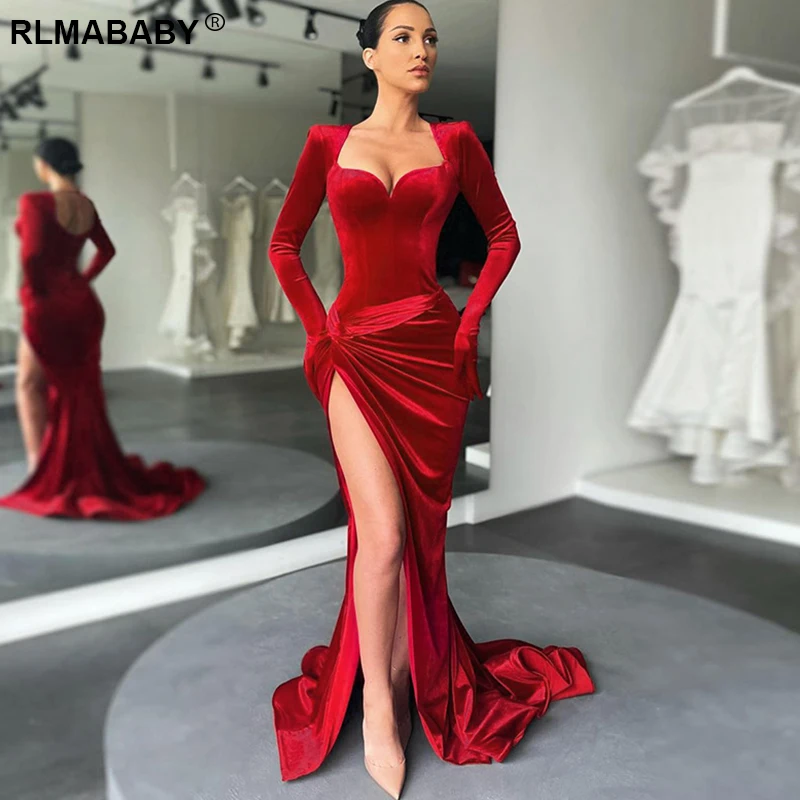 Sexy Elegant Autumn Winter Evening Party Floor-Length Bodycon Dress With Gloves Low Neck High Split Fold Women Club Velvet Dress
Sexy Elegant Autumn Winter Evening Party Floor-Length Bodycon Dress With Gloves Low Neck High Split Fold Women Club Velvet Dress