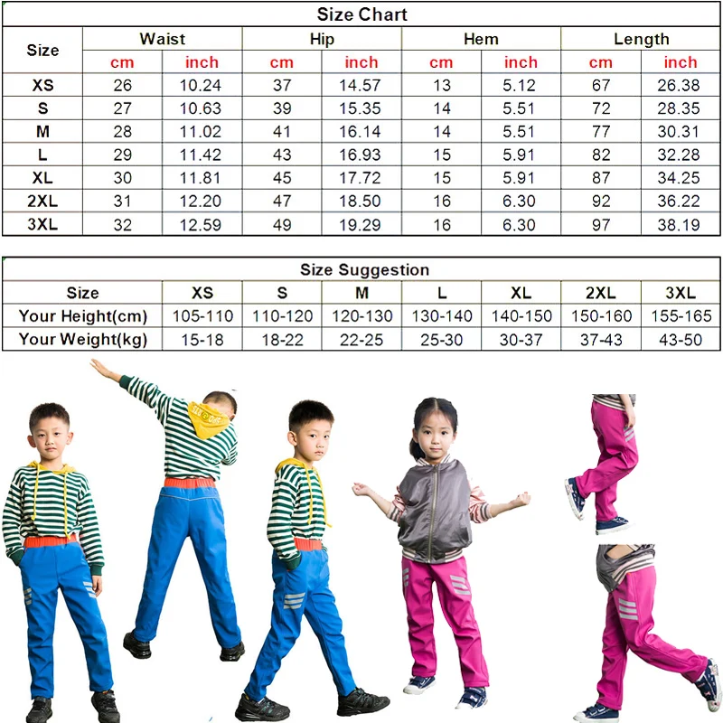 

TRVLWEGO Kids Winter Trekking Pants Fishing Hiking Softshell Children Outdoor Skiing Trousers Keep Warm Luminous Warning Bar