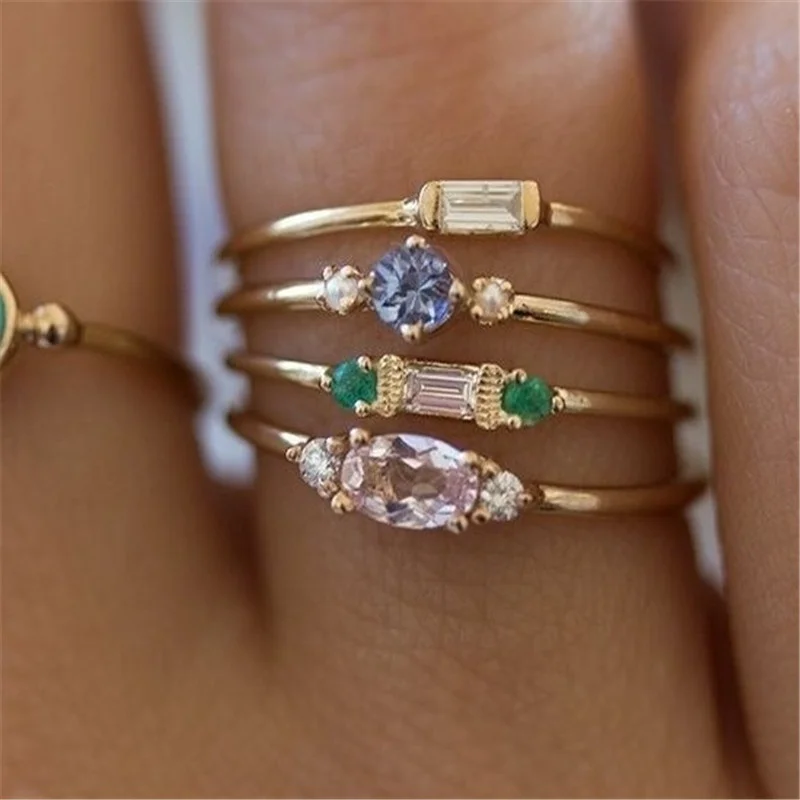 4pcs / Set Fashion Women's Ring Gold Color Finger Ring Diamond Jewelry Sapphire Finger Ring
4pcs / Set Fashion Women's Ring Gold Color Finger Ring Diamond Jewelry Sapphire Finger Ring