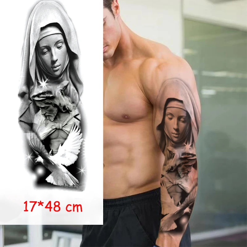 Waterproof Temporary Tattoo Sticker Full Arm Large Virgin Jesus Peace Pigeon Tatoo Stickers Flash Fake Tattoos for Men Women
Waterproof Temporary Tattoo Sticker Full Arm Large Virgin Jesus Peace Pigeon Tatoo Stickers Flash Fake Tattoos for Men Women