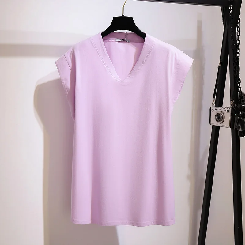 Женская летняя Однотонная футболка размера плюс, хлопковая тонкая футболка с V-образным вырезом, дышащая мягкая женская одежда без рукавов
Женская летняя Однотонная футболка размера плюс, хлопковая тонкая футболка с V-образным вырезом, дышащая мягкая женская одежда без рукавов