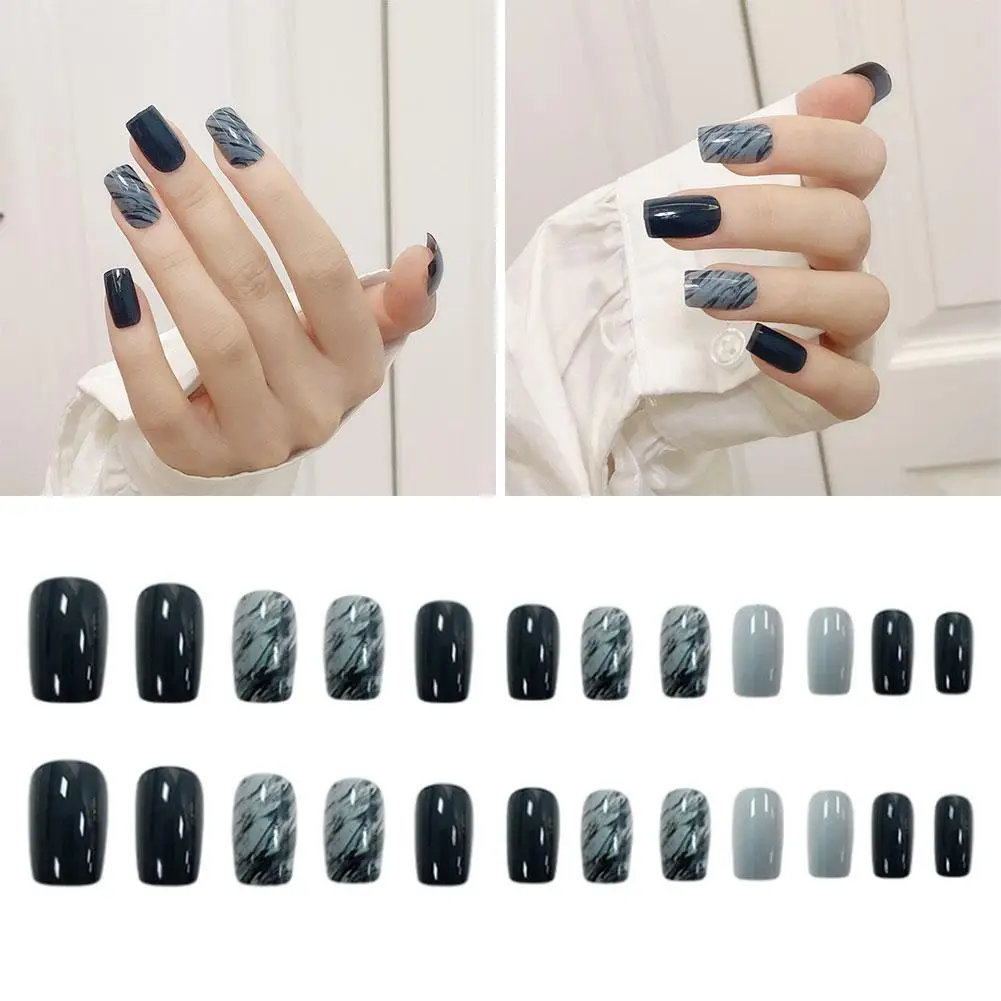 24 fake nails+1pcs glue Fake Nails Long Square Head Blue and Gray Smudged Nail Stickers Finished Nail Stickers
24 fake nails+1pcs glue Fake Nails Long Square Head Blue and Gray Smudged Nail Stickers Finished Nail Stickers