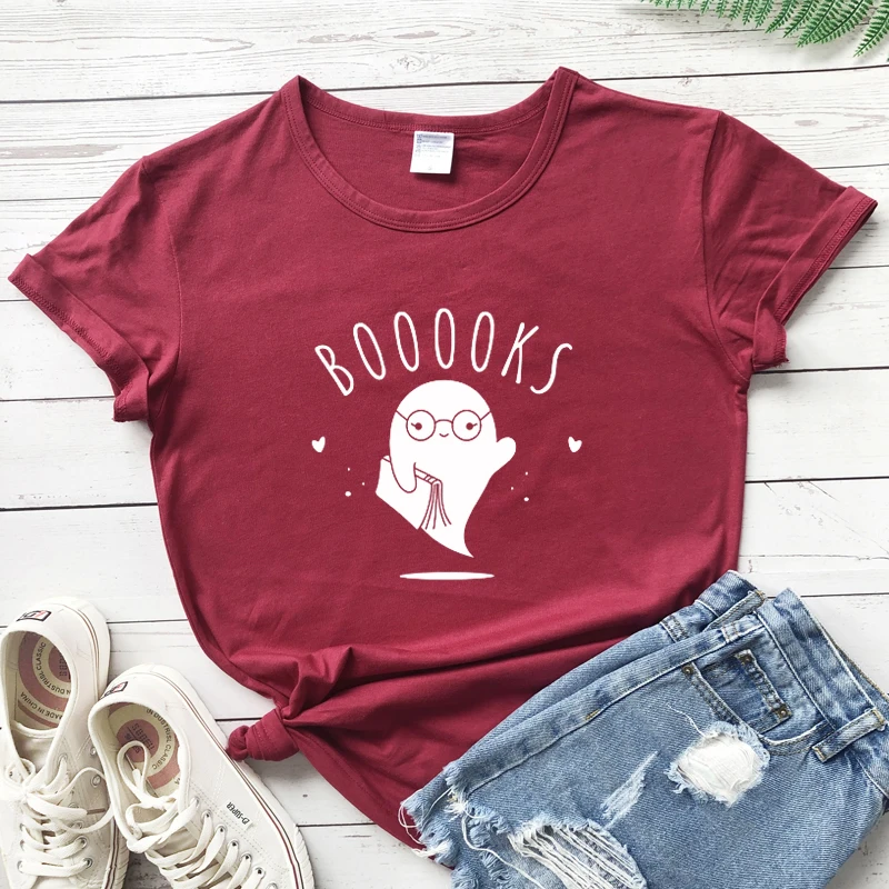 Футболка Booooks из 100% хлопка с изображением призрака забавный подарок на Хэллоуин