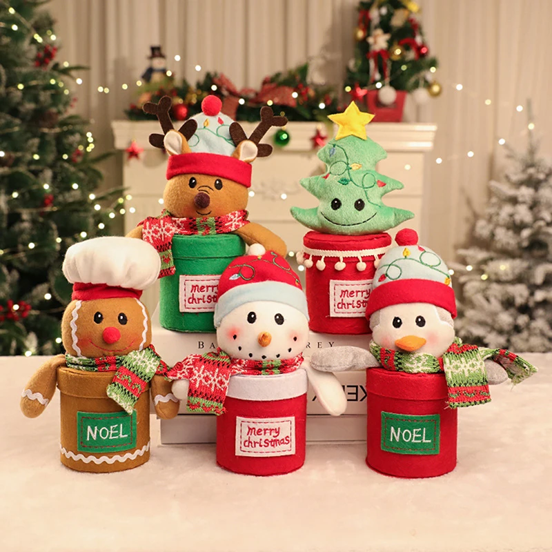 

Christmas Candy Box Jar with Santa Claus/Snowman/Elk/Elf Decor Non-woven Cloth Chocolate Cookie Container Nice Gift