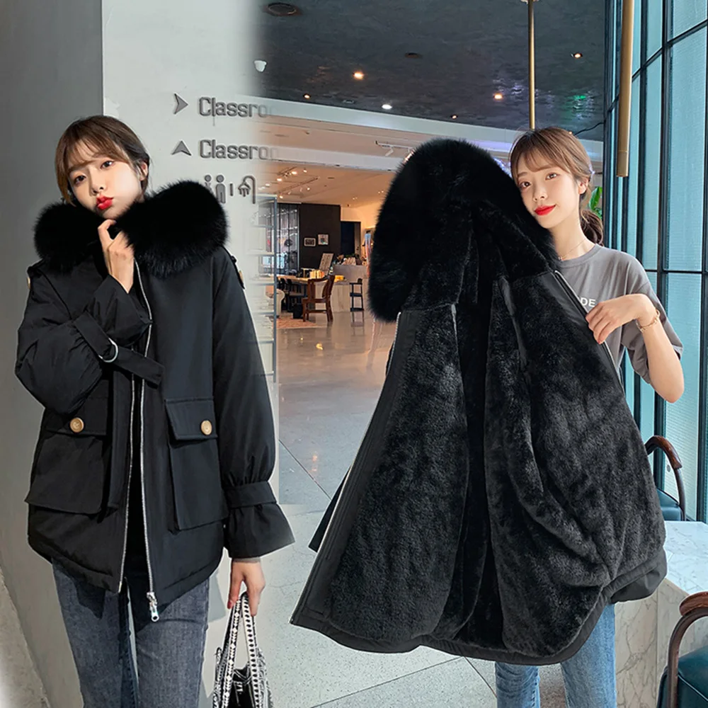 Vielleicht Warm Wool Liner Winter Coats Jackets Women Fur Hooded Casual Jackets Women Winter Thick Parkas Short Coat Outerwear
Vielleicht Warm Wool Liner Winter Coats Jackets Women Fur Hooded Casual Jackets Women Winter Thick Parkas Short Coat Outerwear