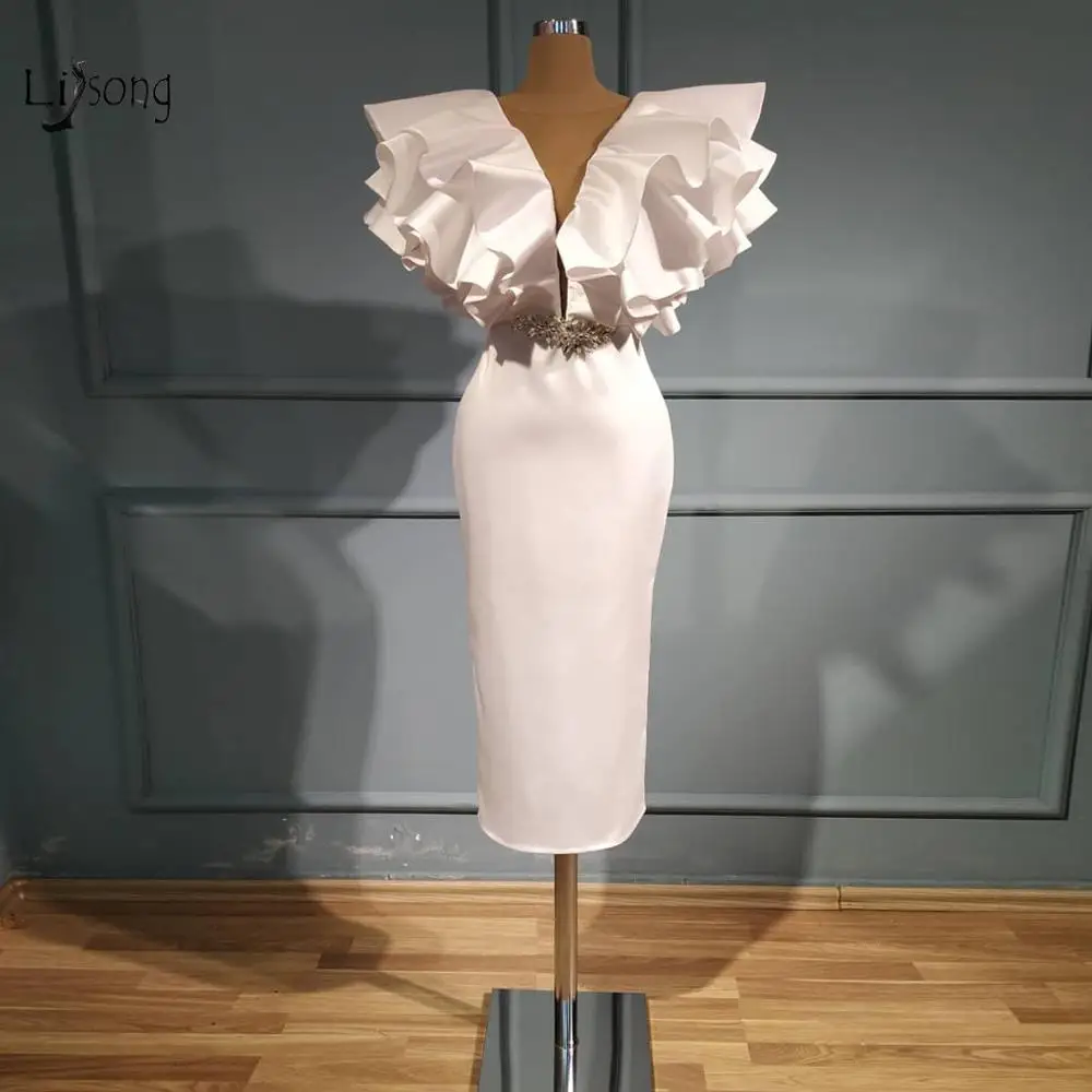 Real Image White Straight Tea Length Prom Gowns 2021 Ruffles Satin Crystal Sash Modest Formal Party Dress Cocktail Dress
Real Image White Straight Tea Length Prom Gowns 2021 Ruffles Satin Crystal Sash Modest Formal Party Dress Cocktail Dress