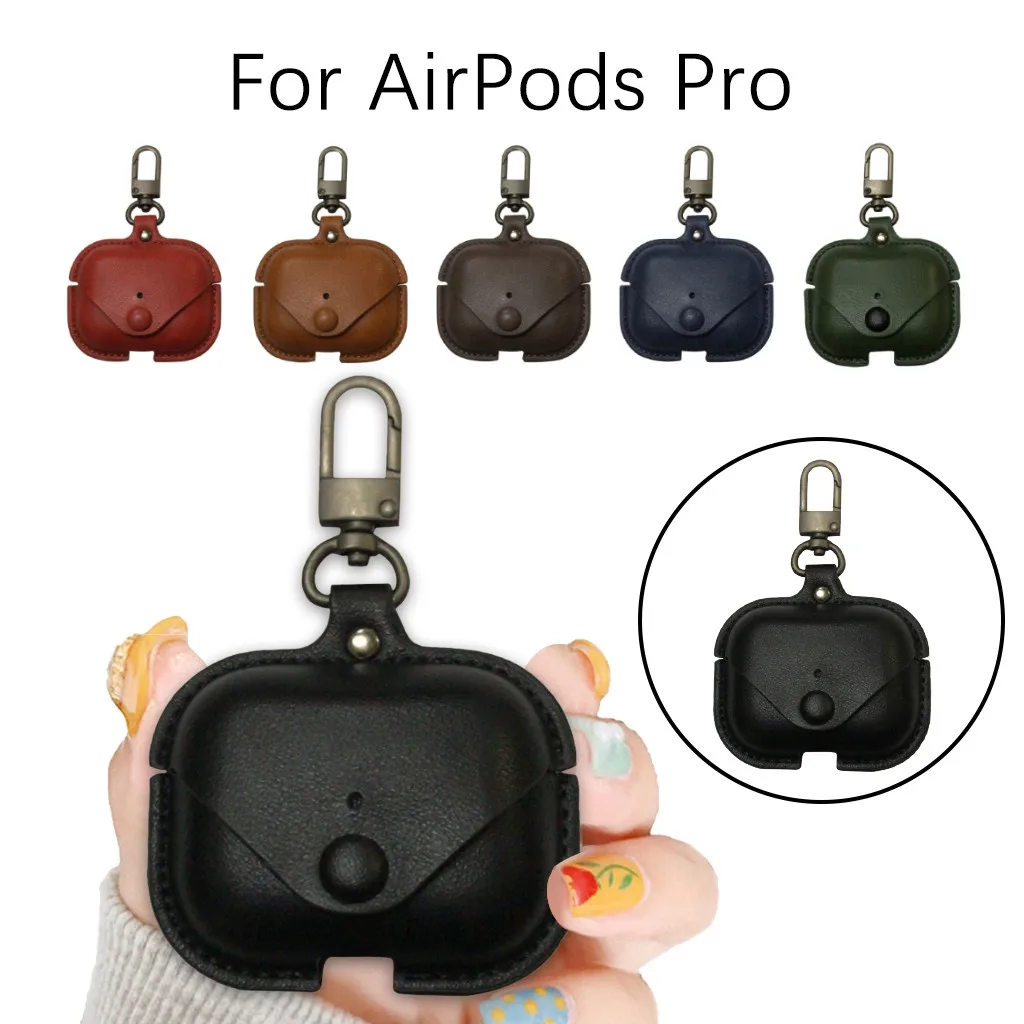 Кожаный чехол для Airpods Pro роскошный защитный с пряжкой от потери Air Pods 3