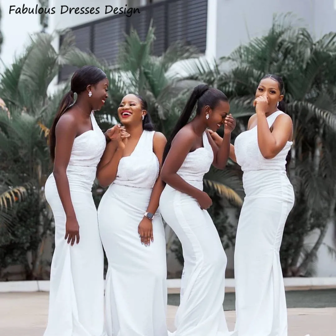 Белое кружевное платье подружки невесты с аппликацией, на одно плечо, длинное свадебное платье русалки, вечернее платье 2023, Африканская женщина, подружка Honor 
Белое кружевное платье подружки невесты с аппликацией, на одно плечо, длинное свадебное платье русалки, вечернее платье 2023, Африканская женщина, подружка Honor