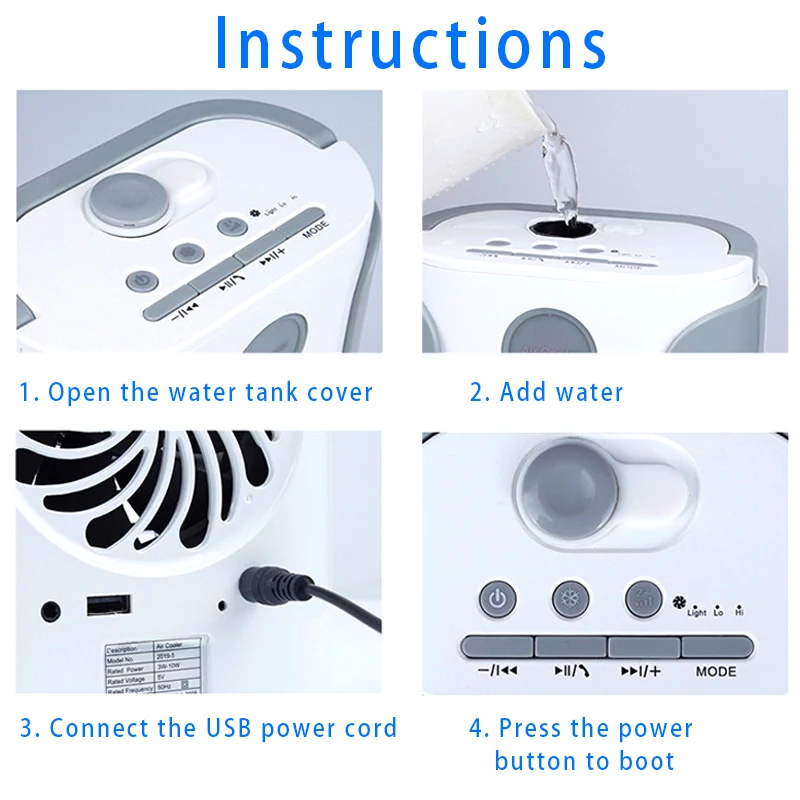 Spot Rechargeable Water-cooled Air Conditioner Portable Mini Air Cooler Humidifier Cooling Fan for Home Office QP2
Spot Rechargeable Water-cooled Air Conditioner Portable Mini Air Cooler Humidifier Cooling Fan for Home Office QP2