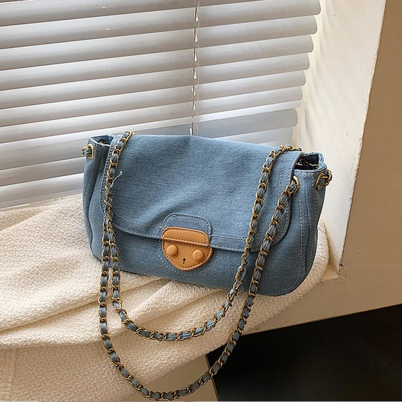 Denim Canvas Bag Women 2021 Fashion Retro Chain Shoulder Bag Woman Office Handbag Messenger Bags Ladies 
Denim Canvas Bag Women 2021 Fashion Retro Chain Shoulder Bag Woman Office Handbag Messenger Bags Ladies
