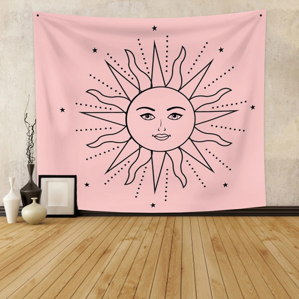 

Laeacco Mandala Tapestry Pink Sun Moon Tapestry Wall Hanging Carpets Beach Towel For Home Dorm Fantasy Decor