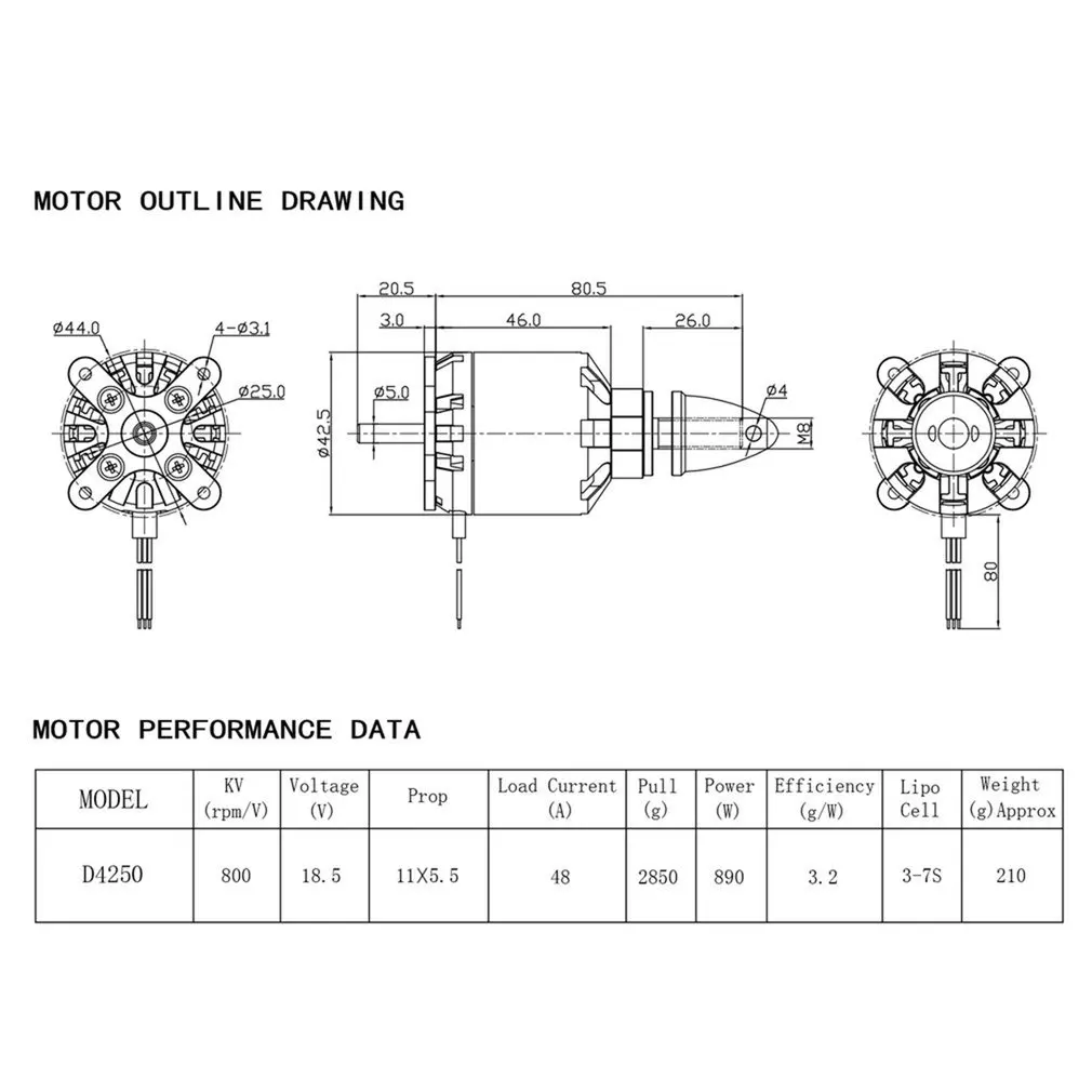DXW D4250 800KV 3-7S Outrunner Brushless Motor for RC FPV Fixed Wing Drone Airplane Aircraft Quadcopter Multicopter
DXW D4250 800KV 3-7S Outrunner Brushless Motor for RC FPV Fixed Wing Drone Airplane Aircraft Quadcopter Multicopter