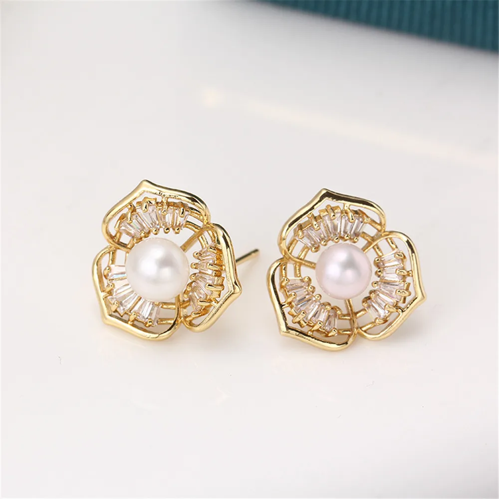 14K gold color flower square zircon inlaid pearl ear stud S925 silver needle DIY accessories
14K gold color flower square zircon inlaid pearl ear stud S925 silver needle DIY accessories