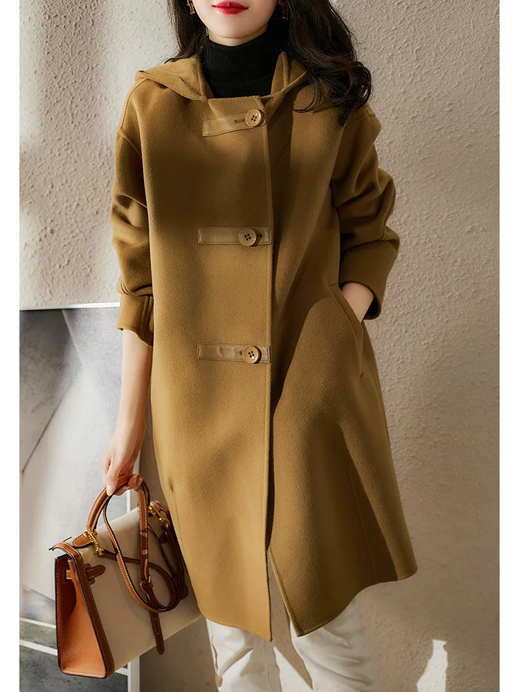 Handmade Hooded Double Faced Tweed Coat Women's Silhouette All Wool Coat 
Handmade Hooded Double Faced Tweed Coat Women's Silhouette All Wool Coat