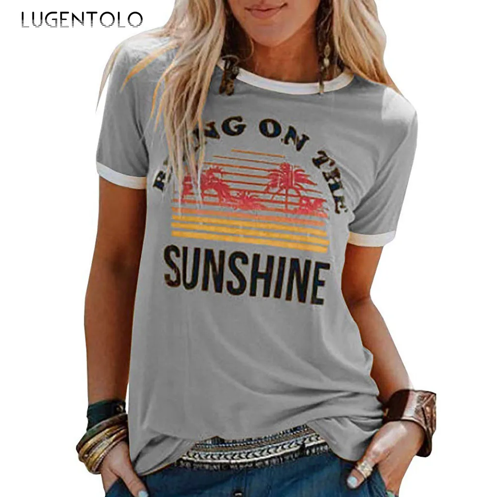 Summer Women T-shirt Short Sleeve Top O-neck Letter Print Solid Loose Casual Tee Harajuku Polyester Fashion T-shirts Lugentolo 
Summer Women T-shirt Short Sleeve Top O-neck Letter Print Solid Loose Casual Tee Harajuku Polyester Fashion T-shirts Lugentolo