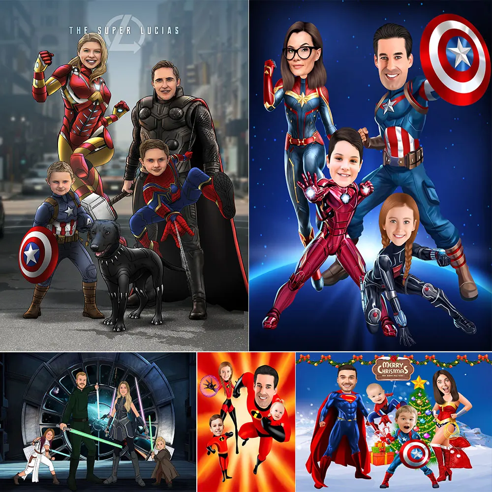 Turn Yourself Into Avengers Marvel Superhero Family 4 People Canvas Room Decoration Painting As A Gift Christmas New Year Decor
Turn Yourself Into Avengers Marvel Superhero Family 4 People Canvas Room Decoration Painting As A Gift Christmas New Year Decor