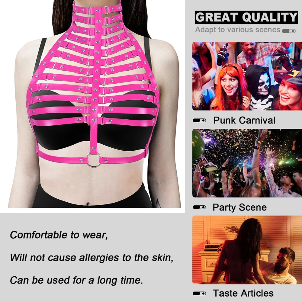 

Punk Cage Goth Chest Top Bra Sexy Lingerie Gothic Adjust Rave Wear Leather Cosplay Dance Body Bondage Metal Girl Harness Fashion
